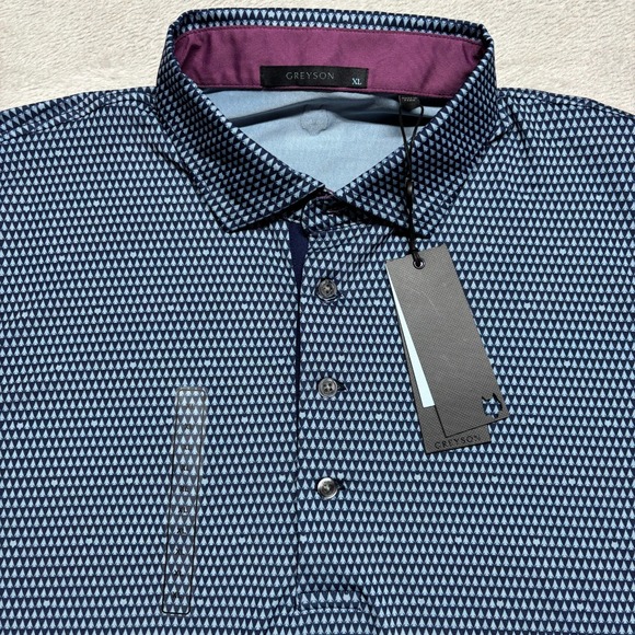 GREYSON Arrowhead Polo Shirt Mens XL Blue Geometric Print Short Sleeve Golf $118